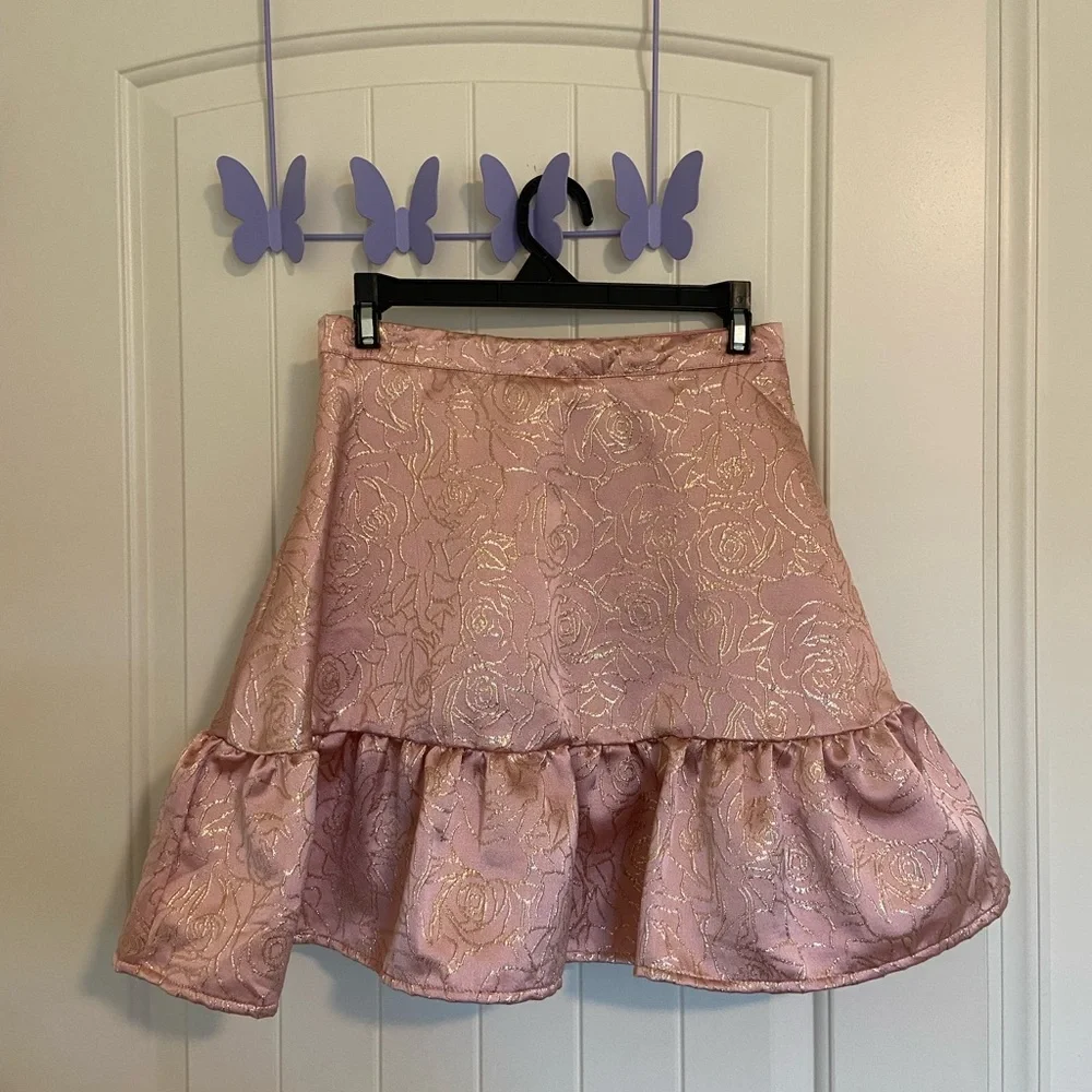 EUC | Disney Store girl’s pink gold floral outline Princess Belle skirt 11/12‎